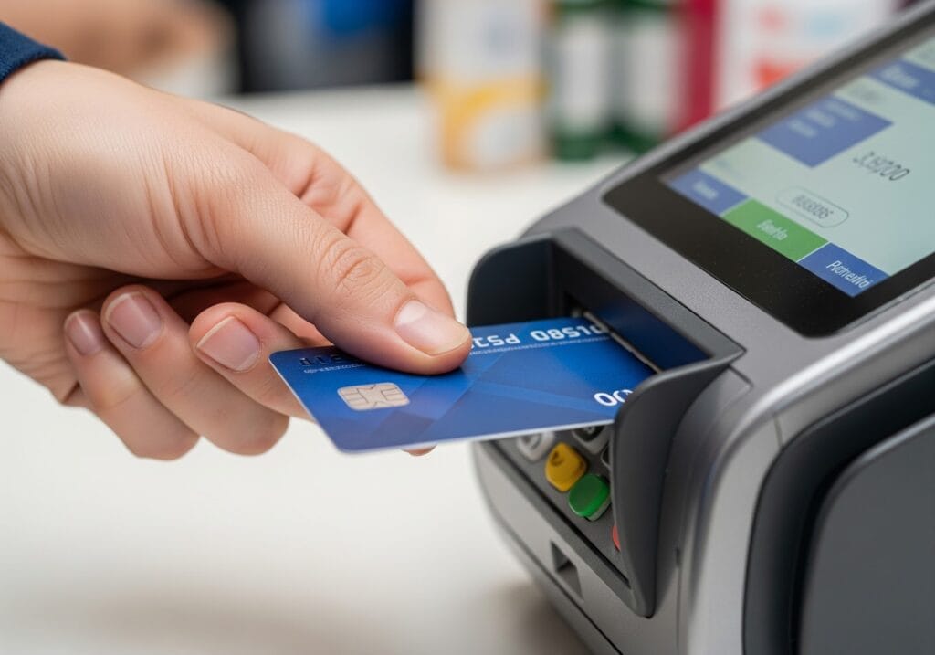 A person holding an ATM card.